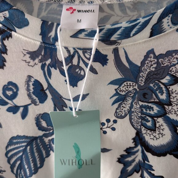 NWT Boutique Boho Soft Tiered Blue and White Dress - Sz M - Picture 2 of 7